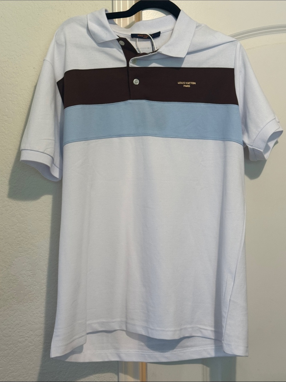 Louis Vuitton White, Light Blue & Brown Striped Men’s Polo